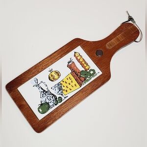 Vintage MCM Wooden Cutting Board with Ceramic Tile
